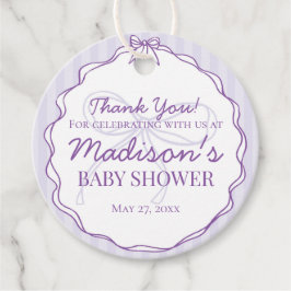 Paarse Coquette Bow Lavendel Gestreept Baby shower Bedankjes Labels