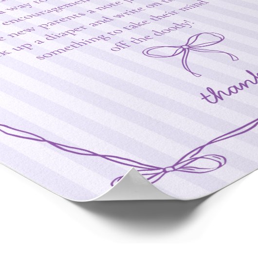 Paarse Coquette Bow Lavendel Luier Gedachten Teken Poster (Hoek)