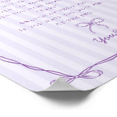 Paarse Coquette Bow Niet Zeggen Baby shower Game Poster (Hoek)