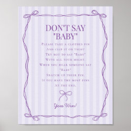 Paarse Coquette Bow Niet Zeggen Baby shower Game Poster