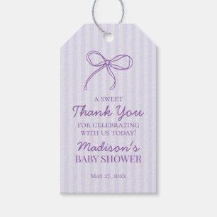 Paarse Coquette Bow Pastel Baby shower Favoriet Cadeaulabel
