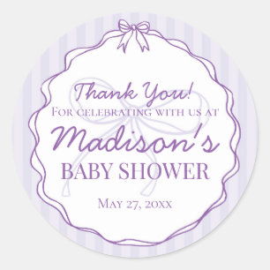 Paarse Coquette Bow Pastel Baby shower Favoriet Ronde Sticker