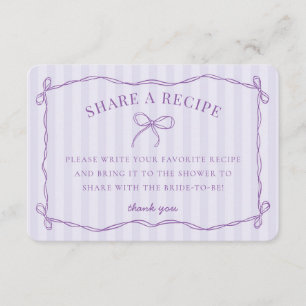 Paarse Coquette Bow Pastel Bridal Deel een Recept Informatiekaartje