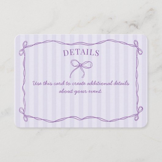 Paarse Coquette Bow Pastel Details Uitnodigen Invo Informatiekaartje (Voorkant)