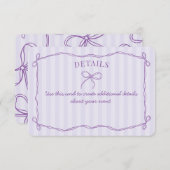 Paarse Coquette Bow Pastel Details Uitnodigen Invo Informatiekaartje (Voorkant / Achterkant)