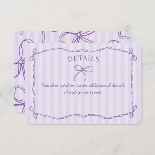 Paarse Coquette Bow Pastel Details Uitnodigen Invo Informatiekaartje (Voorkant / Achterkant)