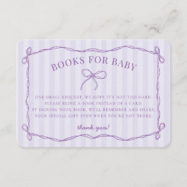 Paarse Coquette Bow Pastel Douche Boeken voor Baby Informatiekaartje