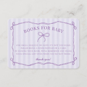 Paarse Coquette Bow Pastel Douche Boeken voor Baby Informatiekaartje