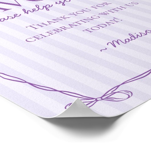 Paarse Coquette Bow Pastel Lavendel Favors Sign Poster (Hoek)
