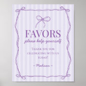 Paarse Coquette Bow Pastel Lavendel Favors Sign Poster (Voorkant)