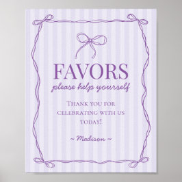 Paarse Coquette Bow Pastel Lavendel Favors Sign Poster