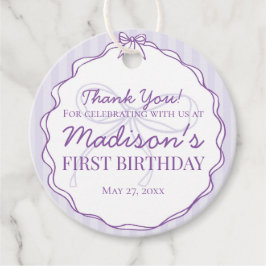 Paarse Coquette Bow Pastel Lavendel Verjaardag Bedankjes Labels