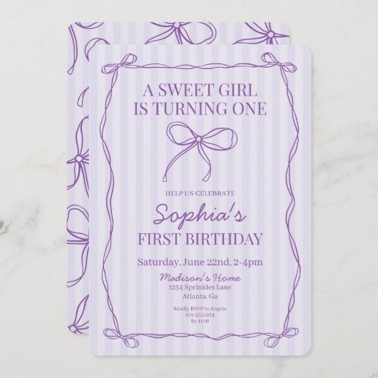 Paarse Coquette Bow Pastel Lavendel Verjaardagsfee Kaart (Voorkant / Achterkant)