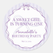 Paarse Coquette Bow Pastel Verjaardag Nodig Seal u Ronde Sticker (Voorkant)
