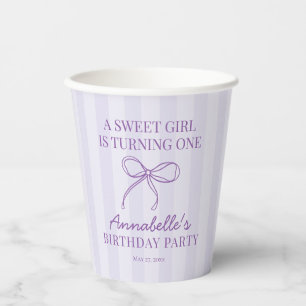 Paarse Coquette Bow Pastel Verjaardag Tafel Decor Papieren Bekers