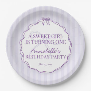 Paarse Coquette Bow Pastel Verjaardag Tafel Decor Papieren Bordje
