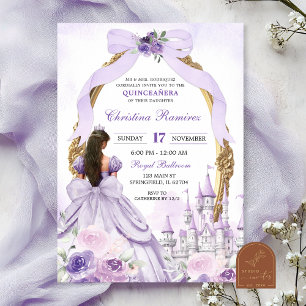 Paarse Coquette Bow Sprookjeskasteel Quinceanera Kaart
