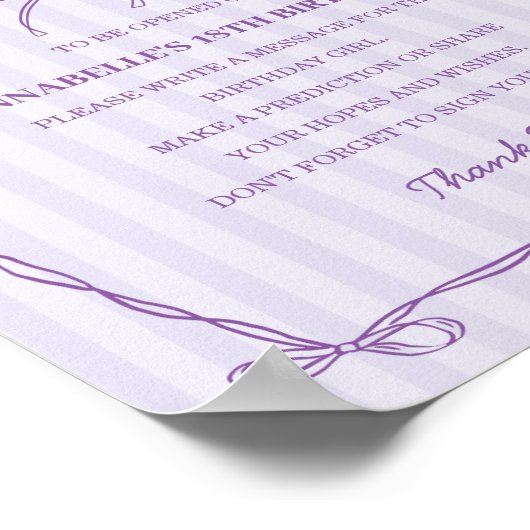 Paarse Coquette Bow Time Capsule Verjaardagsspel Poster (Hoek)