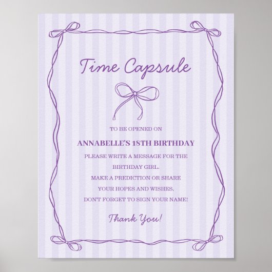 Paarse Coquette Bow Time Capsule Verjaardagsspel Poster (Voorkant)