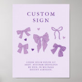 Paarse Coquette Bow Verjaardagsfeest Custom Sign Poster (Voorkant)