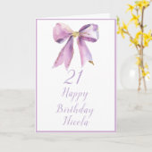 Paarse Coquette Bow Verjaardagsfeest Kaart (Gele Bloem)