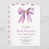 Paarse Coquette Bow Verjaardagsfeest Kaart (Voorkant / Achterkant)