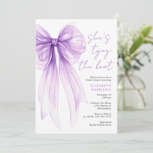 Paarse Coquette Bow Waterverf Vrijgezellenfeest Kaart (Staand voorkant)