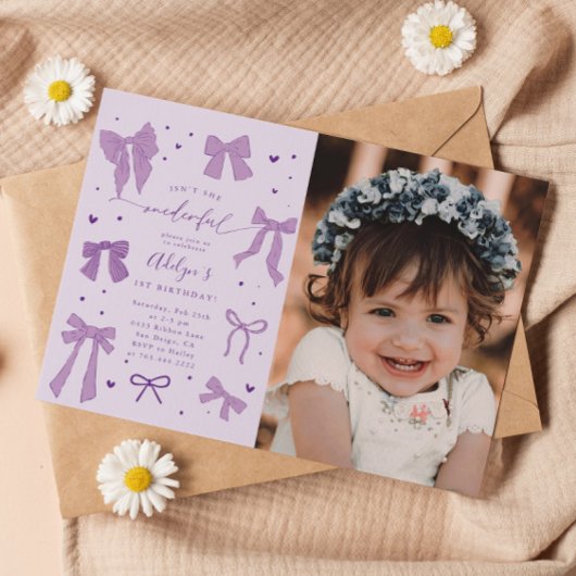 Paarse Coquette Bows EENprachtige verjaardagsfoto Kaart