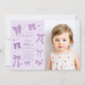 Paarse Coquette Bows Fancy Een Verjaardagsfoto Kaart (Voorkant)