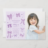 Paarse Coquette Bows Verjaardagsfeest Foto Kaart (Voorkant)