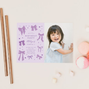 Paarse Coquette Bows Verjaardagsfeest Foto Kaart