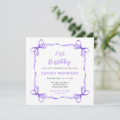 Paarse Coquette Ribbon verjaardagsfeestje Kaart (Staand voorkant)