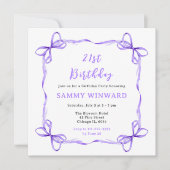 Paarse Coquette Ribbon verjaardagsfeestje Kaart (Voorkant)