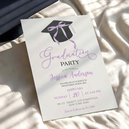 Paarse Coquette Strik Afstudeerfeest Kaart