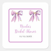 Paarse Coquette Strik Bruidsuitnodiging Vierkante Sticker (Voorkant)