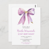 Paarse Coquette Strik Verjaardagsfeestje Briefkaart (Voorkant / Achterkant)