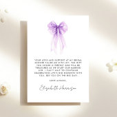 Paarse Coquette Strik Watercolor Bruidsmeisjesfees Bedankkaart