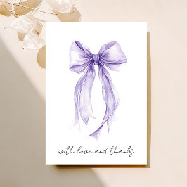 Paarse Coquette Strik Watercolor Bruidsmeisjesfees Bedankkaart