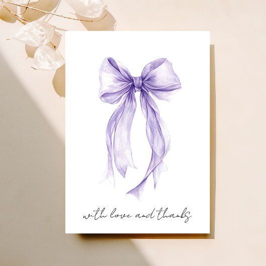 Paarse Coquette Strik Watercolor Bruidsmeisjesfees Bedankkaart