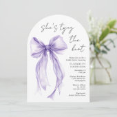 Paarse Coquette Strik Waterschildering Boog Bruids Kaart (Staand voorkant)