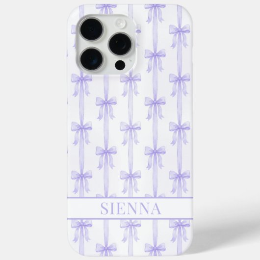 Paarse Coquette Strikjes Gestreept Met Initialen Case-Mate iPhone Case (Achterkant)