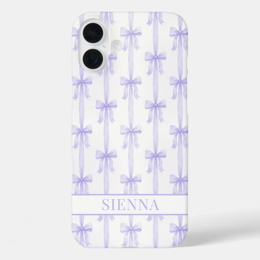 Paarse Coquette Strikjes Gestreept met Monogram Case-Mate iPhone Case (Achterkant)