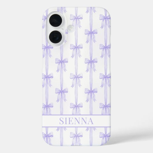 Paarse Coquette Strikjes Gestreept met Monogram Case-Mate iPhone Case (Achterkant)