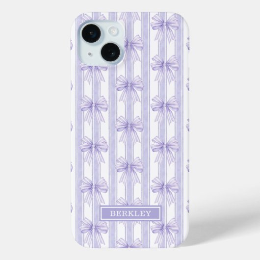 Paarse Coquette Strikken op Gestreept Monogram Case-Mate iPhone Case (Achterkant)
