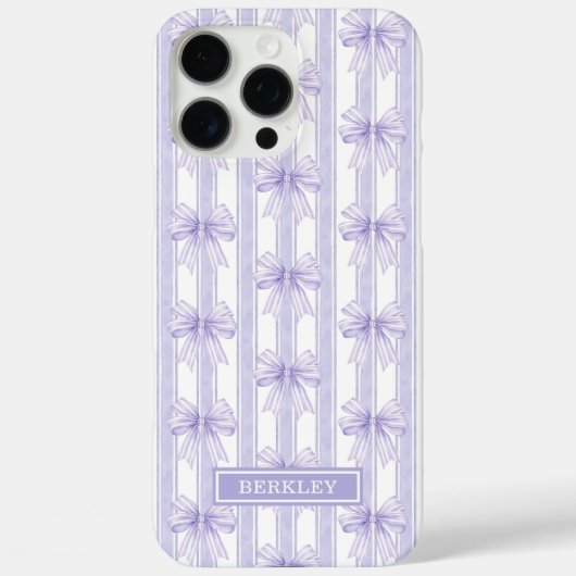 Paarse Coquette Strikken op Gestreept Monogram Case-Mate iPhone Case (Achterkant)