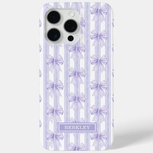 Paarse Coquette Strikken op Gestreept Monogram Case-Mate iPhone Case (Achterkant)