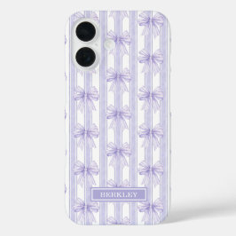 Paarse Coquette Strikken op Strepen Monogram iPhone 16 Hoesje