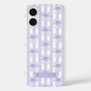 Paarse Coquette Strikken op Strepen Monogram iPhone 16 Hoesje