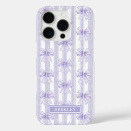 Paarse Coquette Strikken op Strepen Monogram iPhone 16 Pro Hoesje