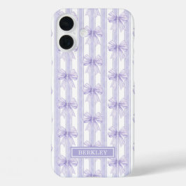 Paarse Coquette Strikken op Strepen Monogram iPhone 16 Plus Hoesje